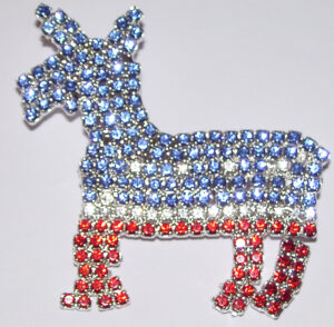Donkey red,white & blue crystal pin