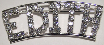 EDITH clear & curved crystal name pin