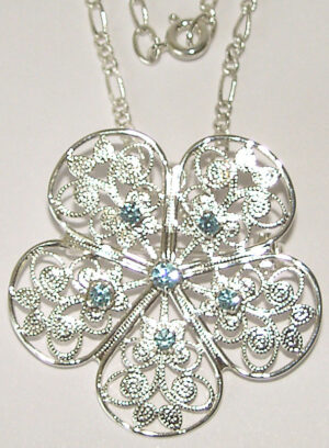 Filigree necklace with Aquamarine Crystals