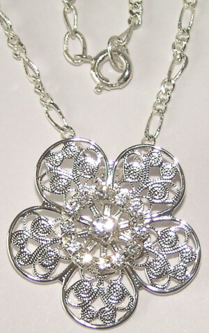Filigree necklace with Aquamarine & Clear crystals